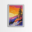Mountain Glow, Sunset Over Hills, Vibrant Nature Art, Bold Scenic Print, Framed Canvas Print, Rustic Cabin Decor, Fall Wall Art