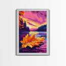 Floating Leaf, Autumn Lake Art, Seasonal Landscape, Warm Fall Colors, Canvas Print, Cozy Home Decor, Thanksgiving Wall Art