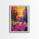Enchanted Forest, Colorful Nature Scene, Vibrant Trees, Dreamy Woodland, Framed Canvas Print, Living Room Wall Art, Boho Aesthetic