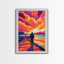 Sunset Walk, Dramatic Sky, Ocean Pier Scene, Vibrant Horizon Art, Canvas Print, Office Wall Art, Beach Home Decor, Modern Art