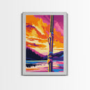 Dock Post, Sunset Reflection, Nautical Art, Framed Canvas Print, Seaside Painting, Rustic Decor, Boat Lover Gift, Office Wall Art