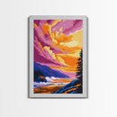 Ocean Cliff, Coastal Sunset, Wave Art, Canvas Print, Colorful Nature Painting, Beach House Decor, Boho Wall Art, Seaside Retreat