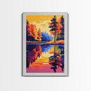 Reflections, Fall Landscape, Colorful Nature, Framed Canvas Print, Home Decor, Living Room Art, Vibrant Wall Art, Autumn Water Scene
