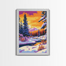 Snowy Forest, Winter Scene, Cozy Landscape, Canvas Print, Christmas Wall Art, Holiday Home Decor, Mountain River, Peaceful Nature Painting
