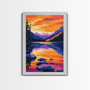 Tranquil Lake, Sunset Glow, Nature Reflection, Peaceful Art, Relaxing Home Decor, Bedroom, Cabin Theme, Canvas Print, Serene Colors