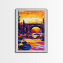 Stone Bridge, River Sunset, Nature Landscape, Peaceful Art, Serene Home Decor, Adventure Theme, Bedroom, Canvas Print, Vibrant Colors