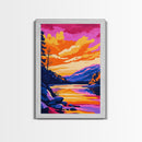 Mountain Lake, Golden Hour, Bold Color Art, Framed Canvas Print, Wilderness Wall Art, Rustic Home Decor, Cabin Aesthetic, Modern