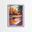 Tranquil Lake, Sunset Serenity, Dreamy Landscape, Bold Contrast, Framed Canvas Print, Cabin Decor, Cozy Retreat, Wall Art