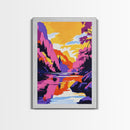 Majestic River, Mountain Scenery, Sunset Glow, Vibrant Reflections, Canvas Print, Nature Inspired, Living Room Wall Art, Modern Decor