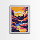 Waterfall Serenity, Vibrant Landscape, Sunset Glow, Nature Wall Art, Framed Canvas Print, Living Room Decor, Bold Colors
