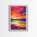 Fiery Sunset, Mountain Reflections, Warm Tones, Nature Wall Art, Framed Canvas Print, Living Room Decor, Cozy Fall Aesthetic