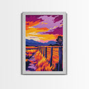 Countryside Sunset, Canvas Print, Vibrant Rural Scene, Barbed Wire Fence, Warm Autumn Hues, Western Home Decor, Cozy Living Room Wall Art