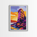 Coastal Rock, Vibrant Seascape Painting, Sunset Ocean Art, Framed Canvas Print, Modern Beach Wall Decor, Office Wall Art, Nautical Art
