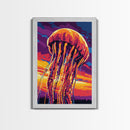 Jellyfish Glow, Ocean Wildlife Art, Abstract Marine Painting, Framed Canvas Print, Coastal Wall Decor, Living Room Art, Sea Life Art