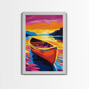 Canoe Reflection, Sunset Lake Art, Vibrant Nature Print, Framed Canvas Print, Cabin Wall Decor, Rustic Home Art, Outdoor Adventure Art