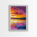 Twilight Reflection, Serene Water Art, Vibrant Sunset Print, Framed Canvas Print, Living Room Wall Decor, Boho Style Art, Relaxing Artwork