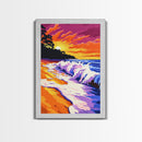 Ocean Waves, Sunset Beach, Coastal Wall Art, Colorful Seascape, Framed Canvas Print, Nautical Home Decor, Summer Painting, Bedroom Art