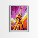 Rope Swing, Sunset Sky, Adventure Artwork, Framed Canvas Print, Outdoor Fun Decor, Vibrant Wall Art, Boho Living Room Art