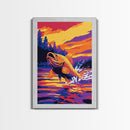 Jumping Fish, Canvas Print, Vibrant Wildlife Art, Fishing Enthusiast Gift, Colorful Nature Scene, Rustic Cabin Decor, Lake House Wall Art