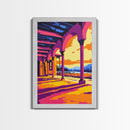 Spanish, Archway, Sunset, Architecture, Framed Canvas Print, Mediterranean Wall Art, Rustic Decor, Travel Art, Warm Tones Home Decor