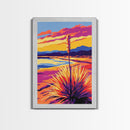 Desert, Plant, Sunset, Landscape, Framed Canvas Print, Boho Wall Art, Southwestern Art, Warm Earth Tones, Rustic Home Decor
