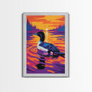Loon, Water, Sunset, Wildlife, Framed Canvas Print, Bird Art, Nature Lover Gift, Lake House Decor, Living Room Wall Art