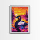 Grebe, Lake, Sunset, Bird, Framed Canvas Print, Wildlife Wall Art, Nature Scene, Vibrant Colors, Cozy Cabin Wall Decor
