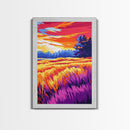 Field, Autumn, Sunset, Countryside, Framed Canvas Print, Rustic Farmhouse Wall Art, Cozy Fall Decor, Warm Earth Tones, Living Room Art