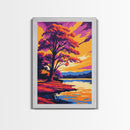 Autumn Tree, Vibrant Colors, Sunset Reflection, Framed Canvas Print, Fall Wall Art, Living Room Decor, Nature Art, Bold Landscape Painting