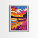 Golden Field, Sunset Glow, Autumn Landscape, Framed Canvas Print, Rustic Wall Art, Nature Painting, Living Room Decor, Warm Color Palette