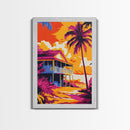 Beach House, Tropical Decor, Sunset Wall Art, Palm Tree, Framed Canvas Print, Coastal Wall Art, Summer Vibes, Living Room Art