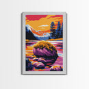 Mountain Reflection, Sunset Landscape, Nature Wall Art, Framed Canvas Print, Living Room Decor, Vibrant Wilderness, Boho Wall Art