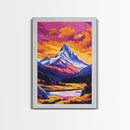 Sunset Peaks, Bold Mountain Art, Nature Painting, Framed Canvas Print, Lodge Decor, Rustic Wall Art, Autumn Colors, Warm Landscape