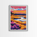 River Sunset, Fiery Horizon, Tranquil Waters, Canvas Print, Home Office Art, Warm Landscape, Boho Wall Art, Rustic Nature Scene