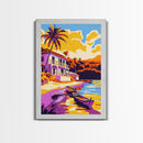 Tropical Beach, Seaside Paradise, Palm Trees, Canvas Print, Coastal Wall Art, Vacation Home Decor, Vibrant Beach Landscape