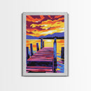 Lake Sunset, Peaceful Dock, Tranquil Evening, Canvas Print, Vibrant Landscape, Nature Home Decor, Cabin Wall Art