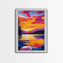 Sunset Lake, Vibrant Landscape, Framed Canvas Print, Modern Wall Art, Large Artwork, Living Room Art, Gift Idea, Colorful Painting