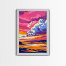 Pink Sunset, Scenic River, Framed Canvas Print, Bold Colors, Nature Wall Art, Modern Decor, Large Art, Boho Style, Bedroom Art, Gift Idea