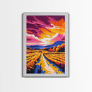 Countryside Sunset, Warm Tones, Framed Canvas Print, Boho Landscape, Large Artwork, Rustic Wall Art, Modern Decor, Bedroom Art, Gift Idea