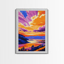 Sunset Over Cliffs, Vibrant Sky, Framed Canvas Print, Bold Landscape, Large Artwork, Living Room Art, Gift Idea, Colorful Painting