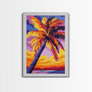 Palm Tree Sunset, Tropical Beach, Canvas Print, Coastal Wall Art, Boho Home Decor, Large Artwork, Vibrant Painting, Living Room Art