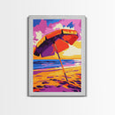 Beach Umbrella, Coastal Decor, Ocean Sunset, Relaxing Beach, Framed Canvas Print, Tropical Art, Vacation Vibes, Bedroom Wall Art