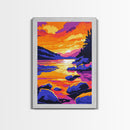 Sunset, Mountain Lake, Nature Landscape, Canvas Print, Vibrant Wall Art, Rustic Cabin Decor, Bedroom Art, Scenic Wilderness Painting