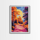 Autumn, Vibrant Foliage, Fall Road, Framed Canvas Print, Cozy Rustic Decor, Country Home Art, Seasonal Landscape, Warm Autumn Aesthetic