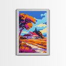 Country Home, Idyllic Landscape, Framed Canvas Print, Rustic Wall Art, Farmhouse Decor, Peaceful Countryside, Cozy Home Aesthetic