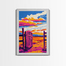 Open Gate, Rustic Sunset, Country Landscape, Farmhouse Decor, Western Wall Art, Boho Art, Warm Tones, Framed Canvas Print, Living Room