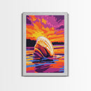 Seashell Sunset, Coastal Art, Beach House Decor, Nautical Vibes, Ocean Wall Art, Warm Colors, Framed Canvas Print, Bathroom, Bedroom