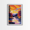 Autumn River, Forest Wall Art, Framed Canvas Print, Cozy Cabin Decor, Nature Scene, Seasonal Art, Rustic Living Room Wall Print