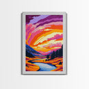 Mountain Valley, Colorful Nature Scene, Framed Canvas Print, Warm Sunset Art, Earthy Wall Decor, Serene Home Art, Living Room Print
