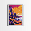 Rocky Coast, Colorful Ocean Wall Art, Beach House Decor, Bold Landscape, Framed Canvas Print, Coastal Home Art, Vibrant Seascape